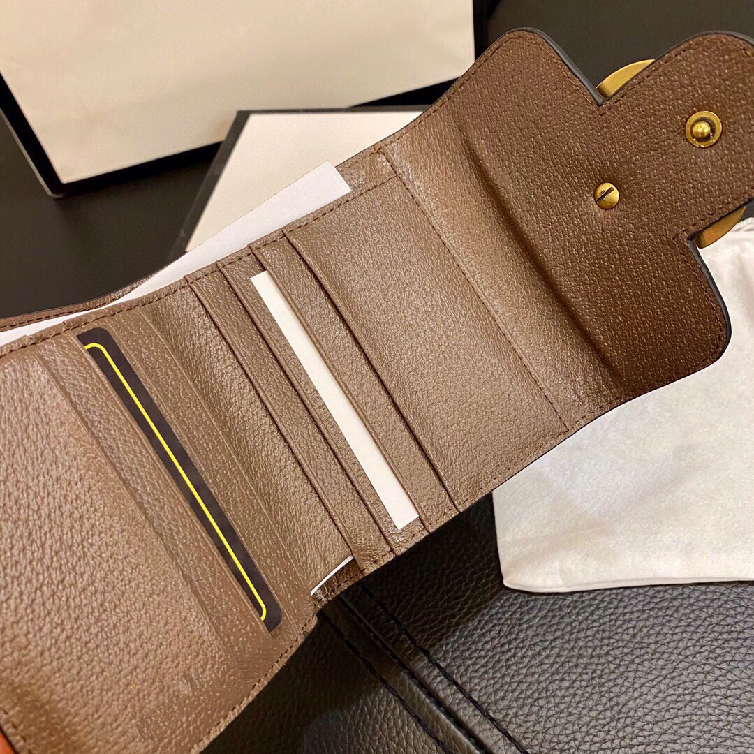 Luxury Women Card Holders Metal G Cowhide Canvas Metal Buckle Opening Bank Card Zero Wallet Three fold Design Designer Fashion Handbag