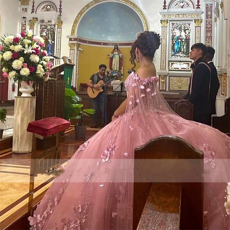 New Design 2023 Princess Quinceanera Dresses 3D Flowers Applique Lace-Up Beading Sweet 16 Dress Vestidos De 15 Anos Birthday