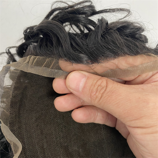 Brazilian Virgin Human Hair Replacement #1B Black Color 130% Density 8x10 Toupee 19mm Curl Full Lace Unit for Black Men