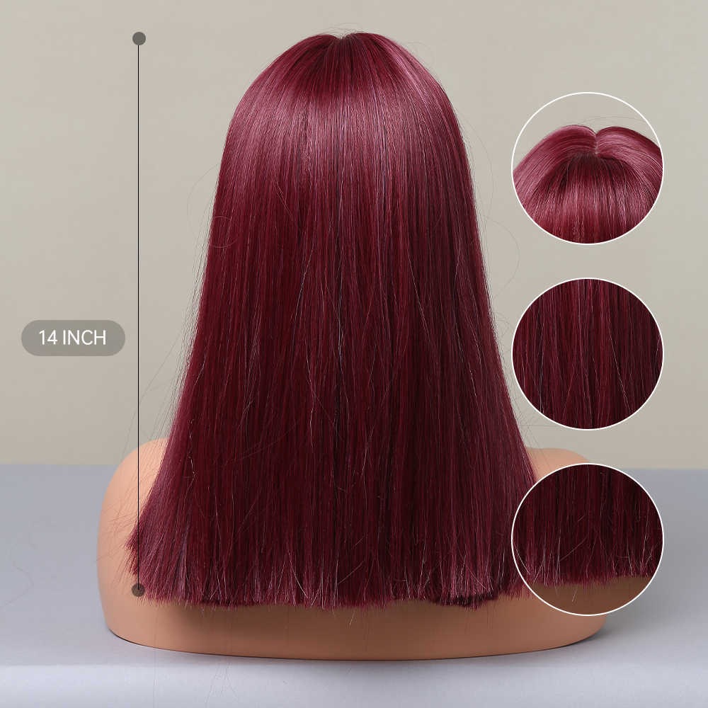 Percrícios sintéticos Easihair Wig Red Wine Short Red Wit com Bangs Silky Resistant Synthetic for Women Diário Party Cosplay Bobo 230227