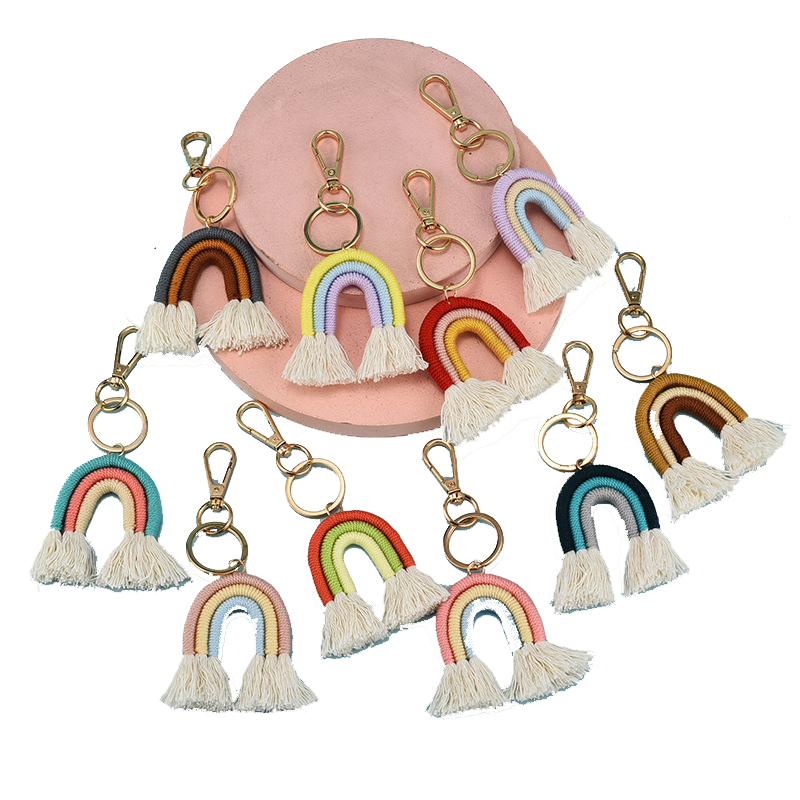 DIY Rainbow Keychains Hand geweven Key Chains Fashion Accessoires Bag Decoratie Pendant Keyring