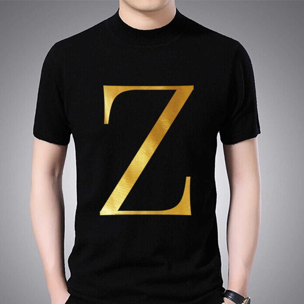 Men's T-Shirts Fashion T-shirt Black Men's 26 English Letters Gold Printing Pattern Series Casual Round Neck Commuter Comfortable Top T-shirt W0322