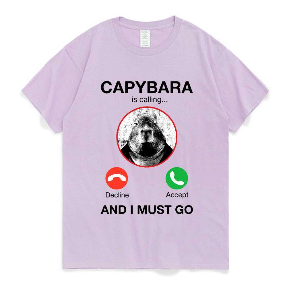 Herr t-shirts capybara ringer och jag måste gå t-shirt telefon grafisk t-shirts män kvinnor kläder 100% bomull korta ärmar överdimensionerade tees w0322