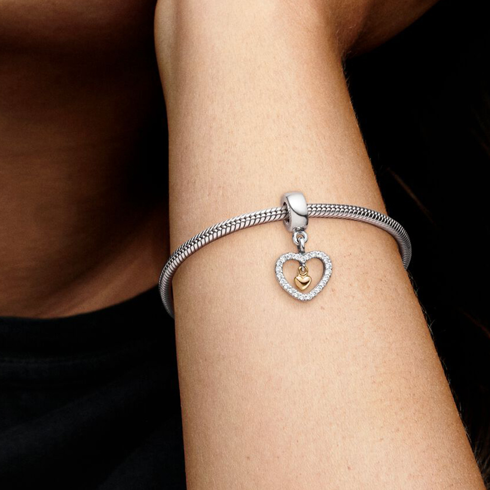 925 SIVER kralen Charms voor Pandora Charmarmbanden Designer voor vrouwenmomenten Dubbele toon hartvergrendeling charme