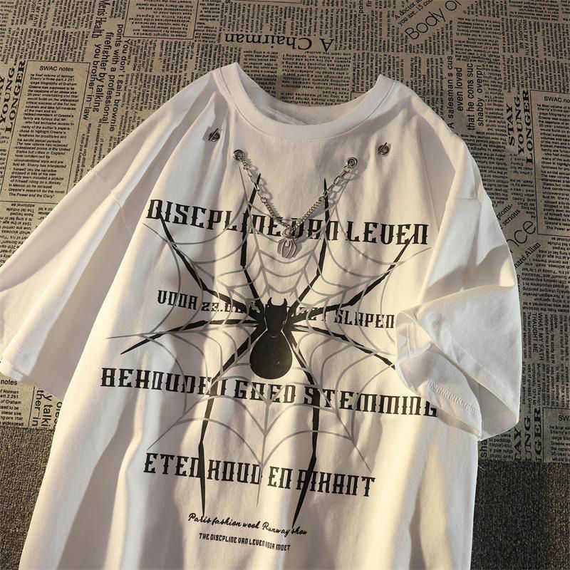 Мужские футболки Летнее ожерелье Cool Spider Letter Fit Fit Muds and Womens Ins European и American Lief Short Ride для одежды для любовников W0322