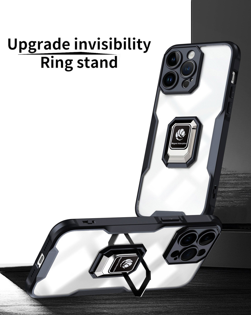 Clear Ring Holder Telefonfodral för iPhone 15 Pro Max 14 Samsung Galaxy A54 A34 A14 5G S23 Ultra Plus Hybrid Magnetic Kickstand Covers