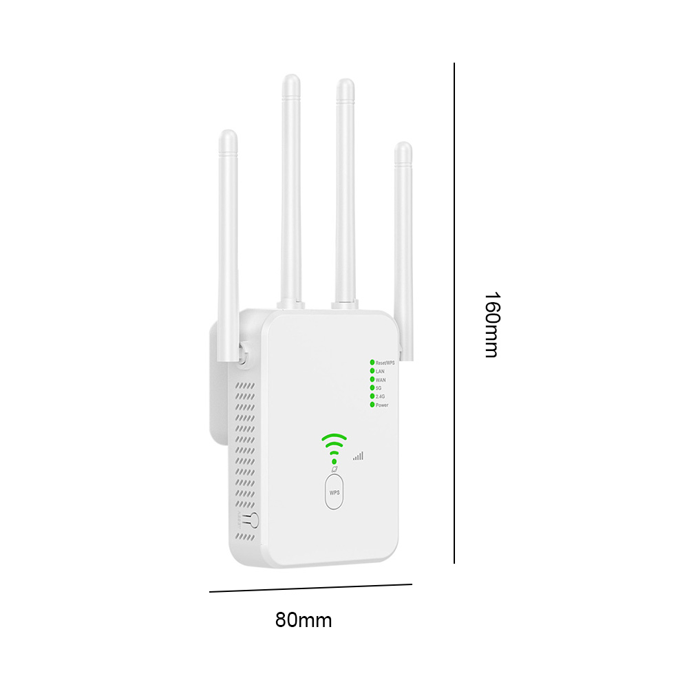 Répéteur WiFi sans fil double bande 5 GHz/2.4 GHz avec 4 antennes routeur sans fil 3 Modes couverture large UK/US/EU pour l'hôtel à la maison