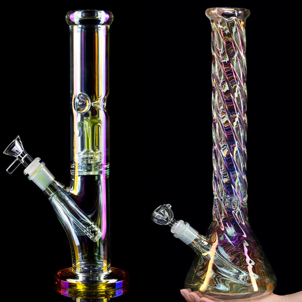 NYA Rainbow Glass Bong Vattenpipor Vattenpipor Tjock glas Dab Riggar Downstem Perc bägare med 14 mm skål 30 cm hög