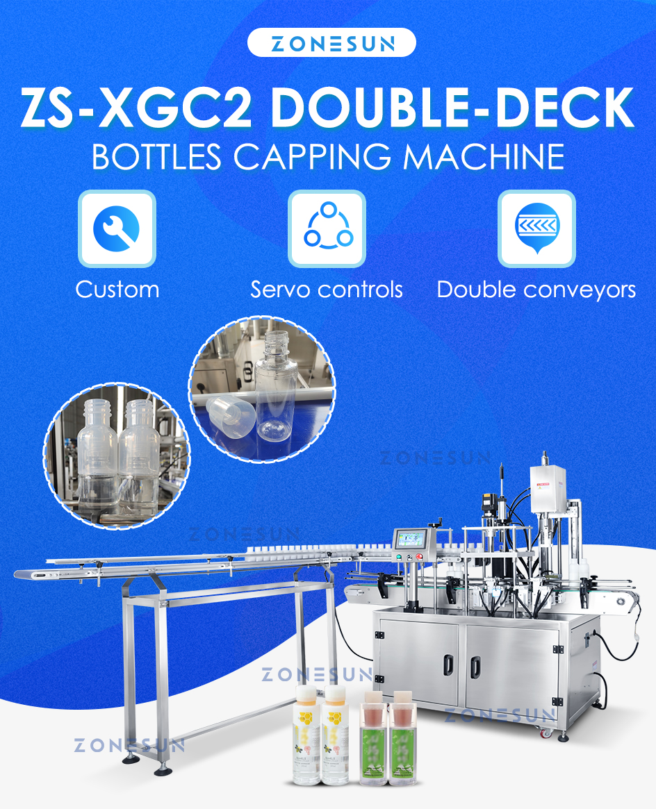 Zonesun Automatic Capping Machine dubbel däck flaskor burk blandade drycker separata containrar honung dryck zs-xgc2