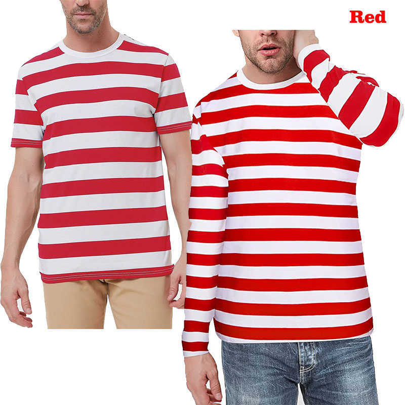 Herr t-shirts herrar randig skjorta waldo röda randiga skjortor pugsley addams svartvit rand t-shirt halloween come lounge topp tee w0322