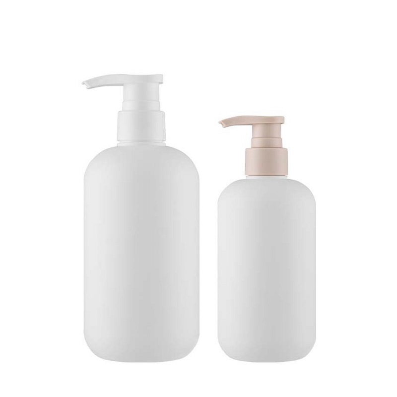 Portable HDPE Plastic White Bottle Lotion Press Pump 300ml 500ml Round Shoulder Refillable Cosmetic Packaging Container Empty Shampoo Bottle