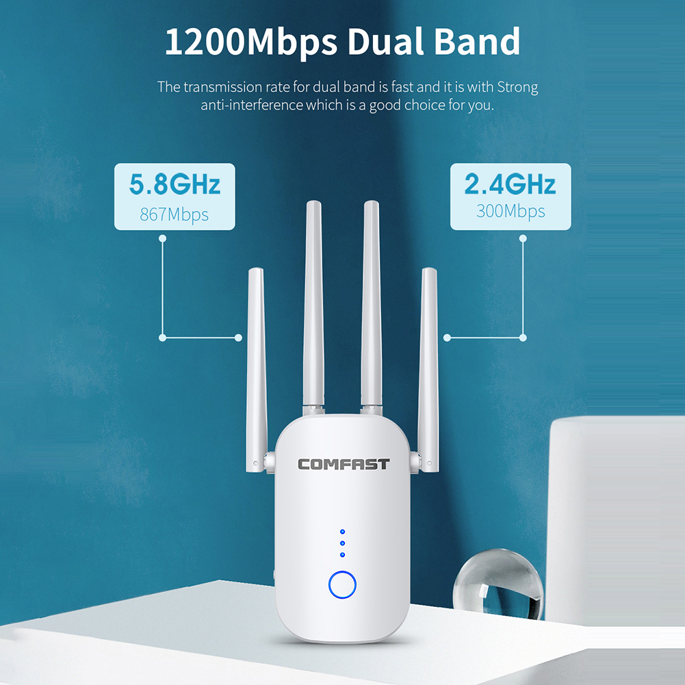 1200Mbps WiFi Repeater Wi-Fi Range Extender 2.4 GHz Extend Home WiFi Router Signal 11n Wireless WiFi Booster Range Amplifier