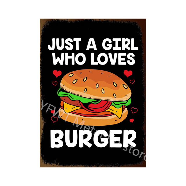 Vintage Kitchen Rules Plaque Burgers Frites Metal Tin Sign Cafe Cuisine Home Room Decor Mur Food Fast Metal Plate Dinning Mur Mur Decor 30x20cm W03