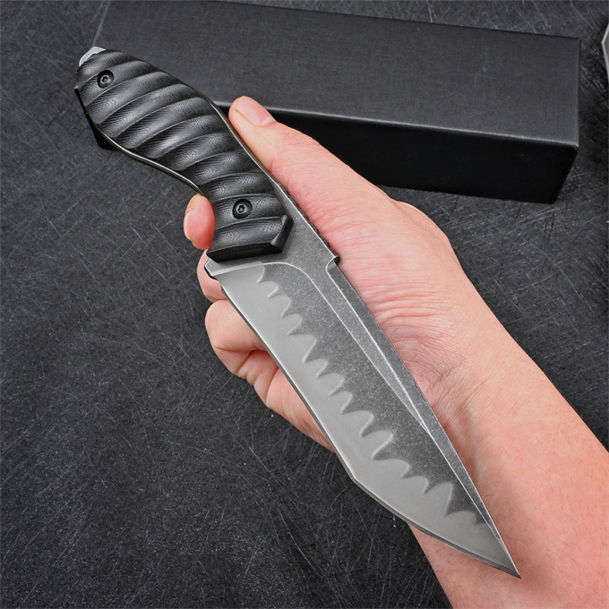 Factory Price High Quality M2 Survival Straight Knife Z-wear Stone Wash/Satin Tanto Blade Full Tang Black G10 Handle Fixed Blade Knives With Leather Kydex