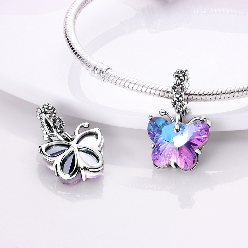 925 Siver Beads Charms för Pandora Charm -armband Designer för kvinnor Spring Butterfly Dingle Charms