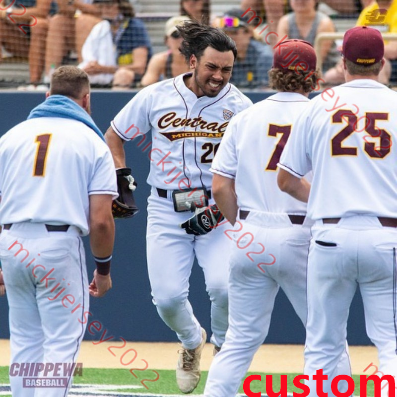 Central Michigan Chippewas Beyzbol Forması Jacob Donahue Ely Stuart Bryson Webb Jake Brill Drew Stengren Jack Eichler Mikey Murphy Özel Merkez Merkezi Michigan Formaları