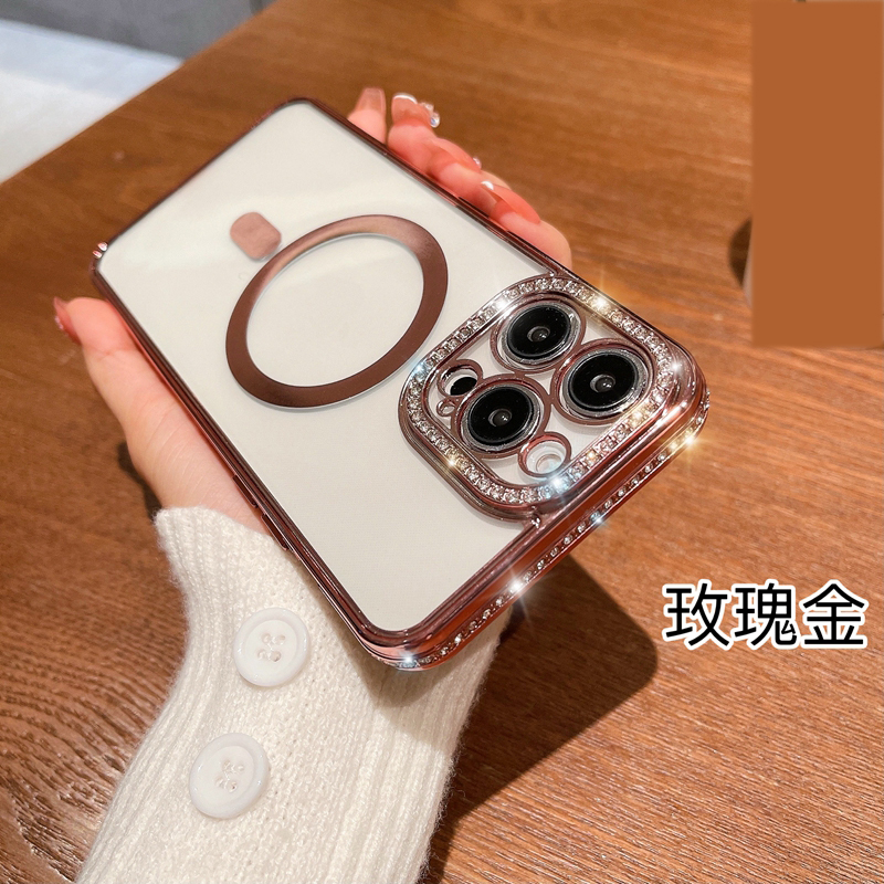 Bling Diamond Magnetic Cases For Iphone 15 14 Pro MAX Plus 13 12 11 Soft TPU Magnet Wireless Charging Luxury Chromed Plating Rhinestone Fine Hole Cell Phone Back Cover
