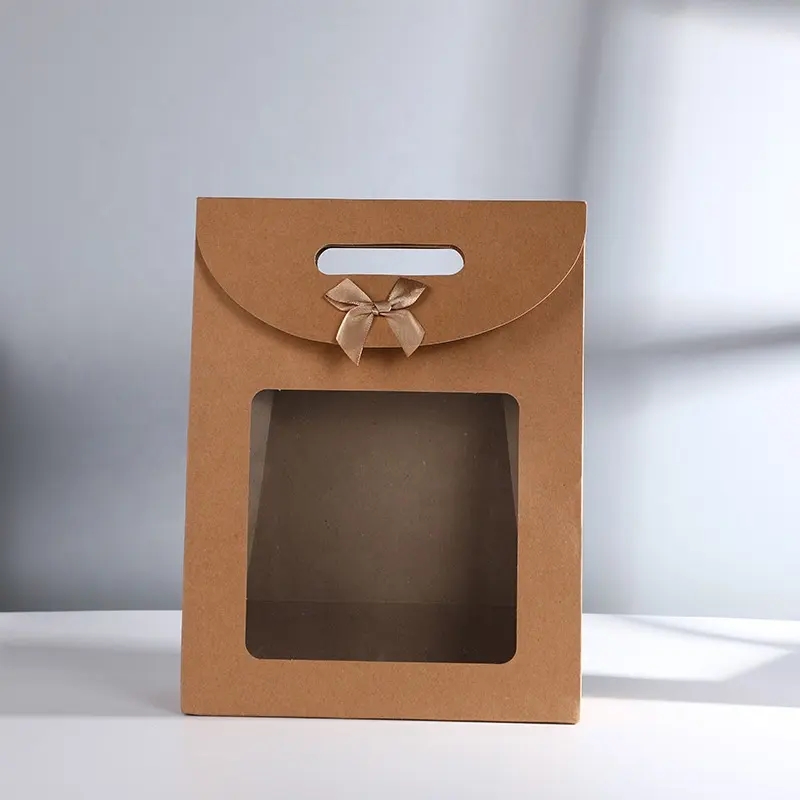 ギフトラップKraft Paper Bags PVC Window Portable Packagingバッグ