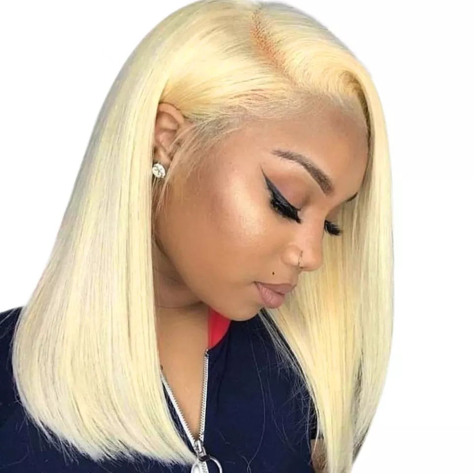 Highlight Human Hair Short Bob Wigs Honey Blonde Brown Brazilian Closure Synthetic Lace Front Wig For Women