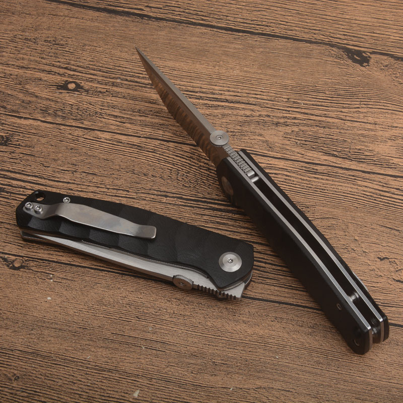 Kampanj G3501 Pocket Folding Knife D2 Satin Tanto Point Blade CNC G10 Rostfritt stålplåt Handtag Bollbärande utomhuscamping Vandring Fiske EDC Knives