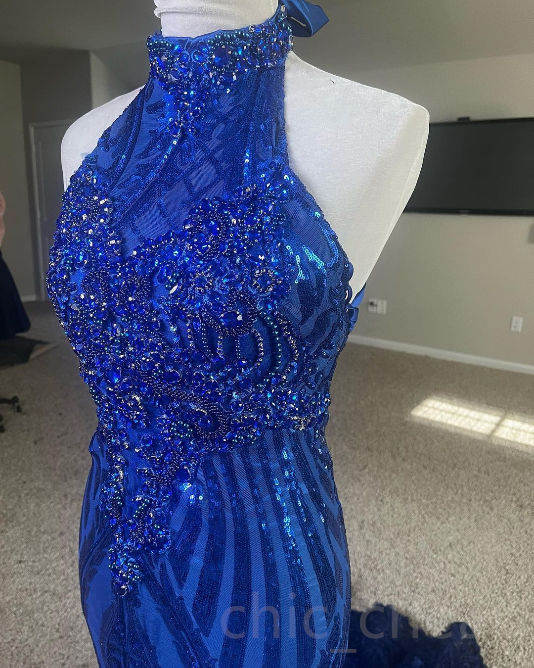 2023 Arabic Aso Ebi Royal Blue Prom Dresses Beaded Crystals Evening Formal Party Second Reception Birthday Engagement Gowns Dress Vestidos De Noche Femme Robes