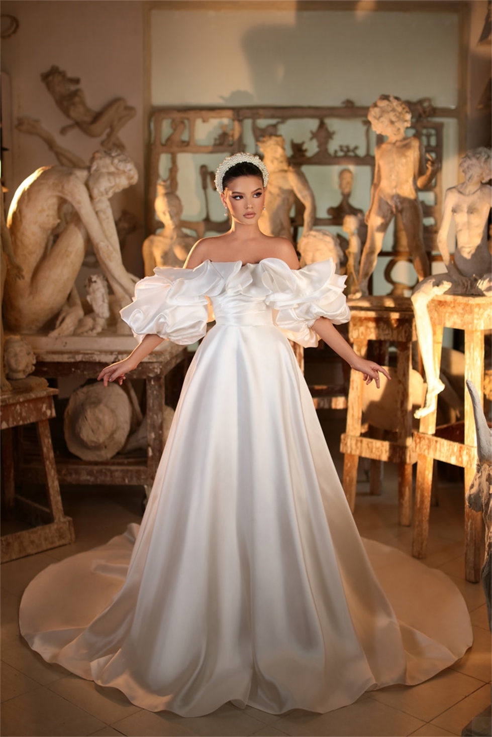 Гламурные свадебные платья A-Line без бретелек из плеча Satin Art Dece-Decoed Sect Plate Plus Made Plus Bridal Dress vestidos de novia