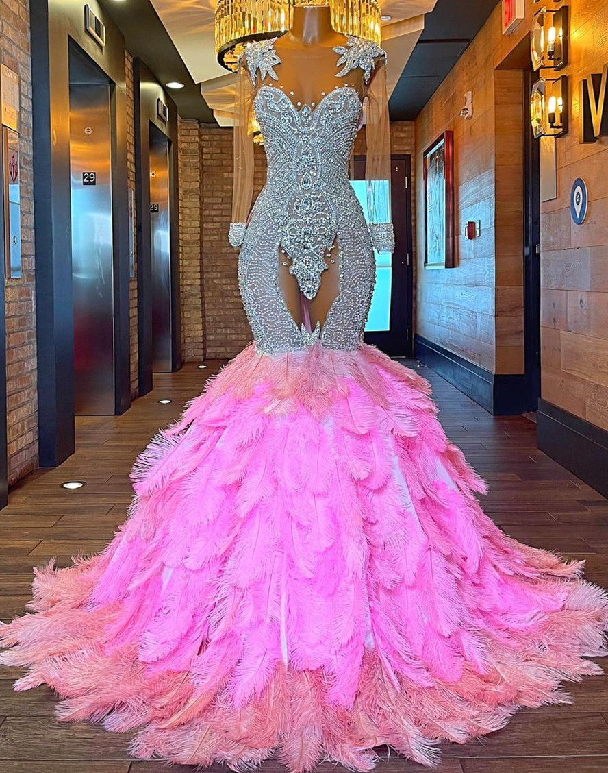 2023 Arabisch Aso Ebi Pink Mermaid Prom Dresses kristallen Sexy avond formeel feest tweede receptie verjaardag verlovingsjurken jurk zj3222