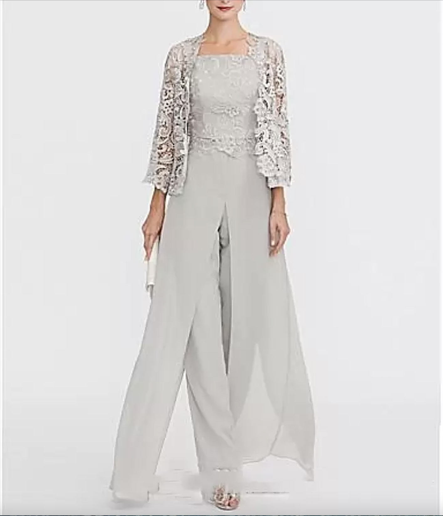 Élégant mousseline de soie mère de la mariée pantalon costume avec veste courte en dentelle pas cher robes d'invité de mariage femmes plage pays vêtements de fête formelle