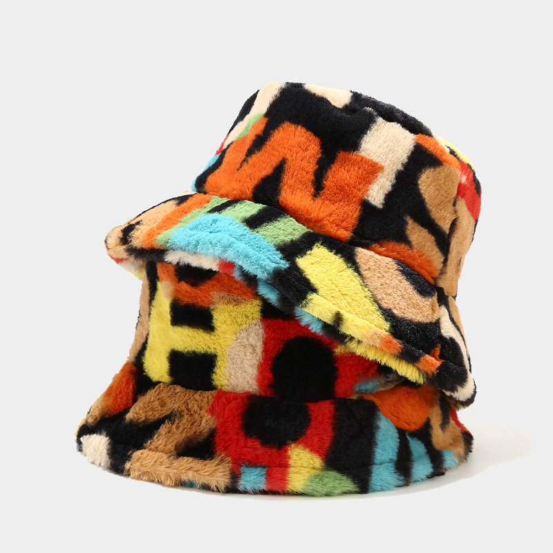 Chapeau seau en fausse fourrure pour femmes, Vintage, épais et chaud, casquette de pêcheur, arc-en-ciel coloré, loisirs, Hip Hop, sport, Gorros HCS252