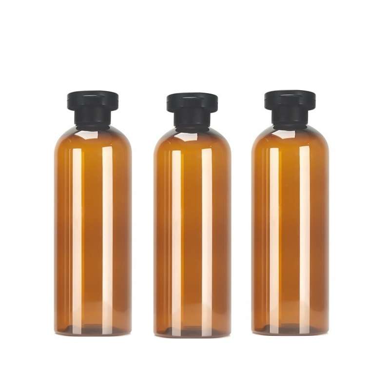 Leere, durchsichtige, braune Kunststoff-Flasche für Emulsionslotion, PET-Klappdeckel, Kosmetikverpackung, Shampoo-Händedesinfektionsflaschen, nachfüllbarer Behälter mit runder Schulter, 350 ml, 500 ml