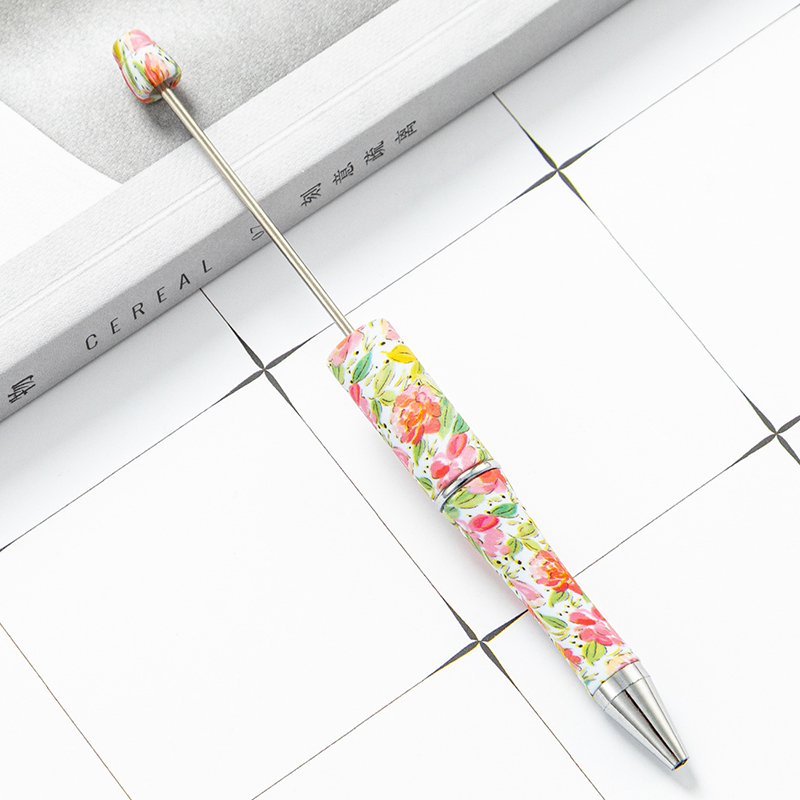 Leopard Beadable Pens DIY Beaded Ballpoint Pens Plastic Rotary Ball Pen School Office Supplies