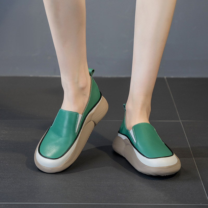 2023 nouvelle première couche en cuir de vachette mode polyvalent un pied mocassins plate-forme décontracté vintage chaussures simples femmes chaussures lolita chaussures