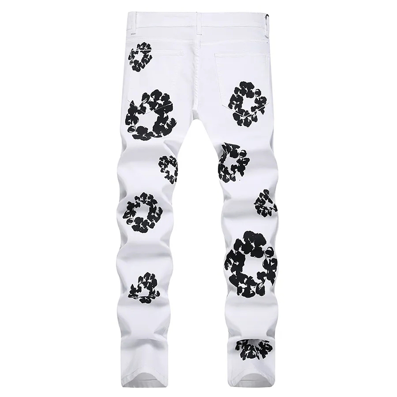 Jeans blancos Pantalones delgados Mensos de mezclilla Moda de mezclilla EE. UU. Pantalones de hip hop de tamaño de Hip para masculino gran tamaño 28-42