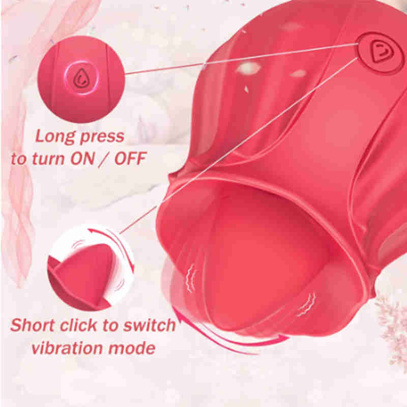 10 Speed ​​Rose Vibrator Massage USB RECHARGABLE CLIT Nipple Oral Pussy Slicking Clitoris Stimulator Kvinnlig onani Sexleksaker för kvinnor