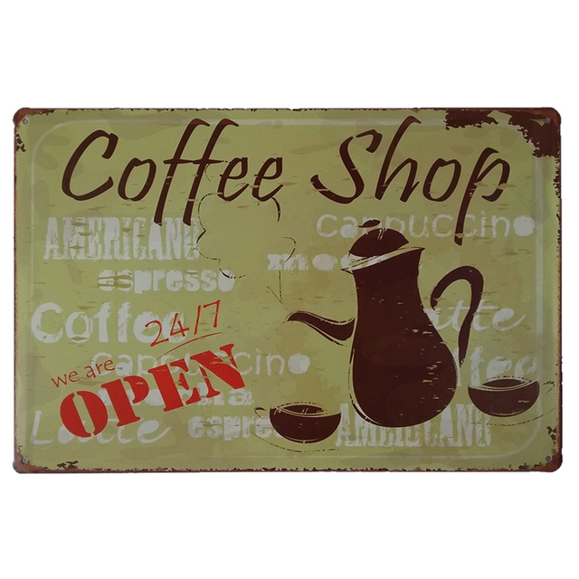 Hot Coffee Bar Placa de pintura de metal Póster Pub Cafe Decoración de pared Etiqueta retro Vintage Cartel de chapa Arte Placa de metal para Cafe Pub Cocina Decoración de pared 30X20cm W03