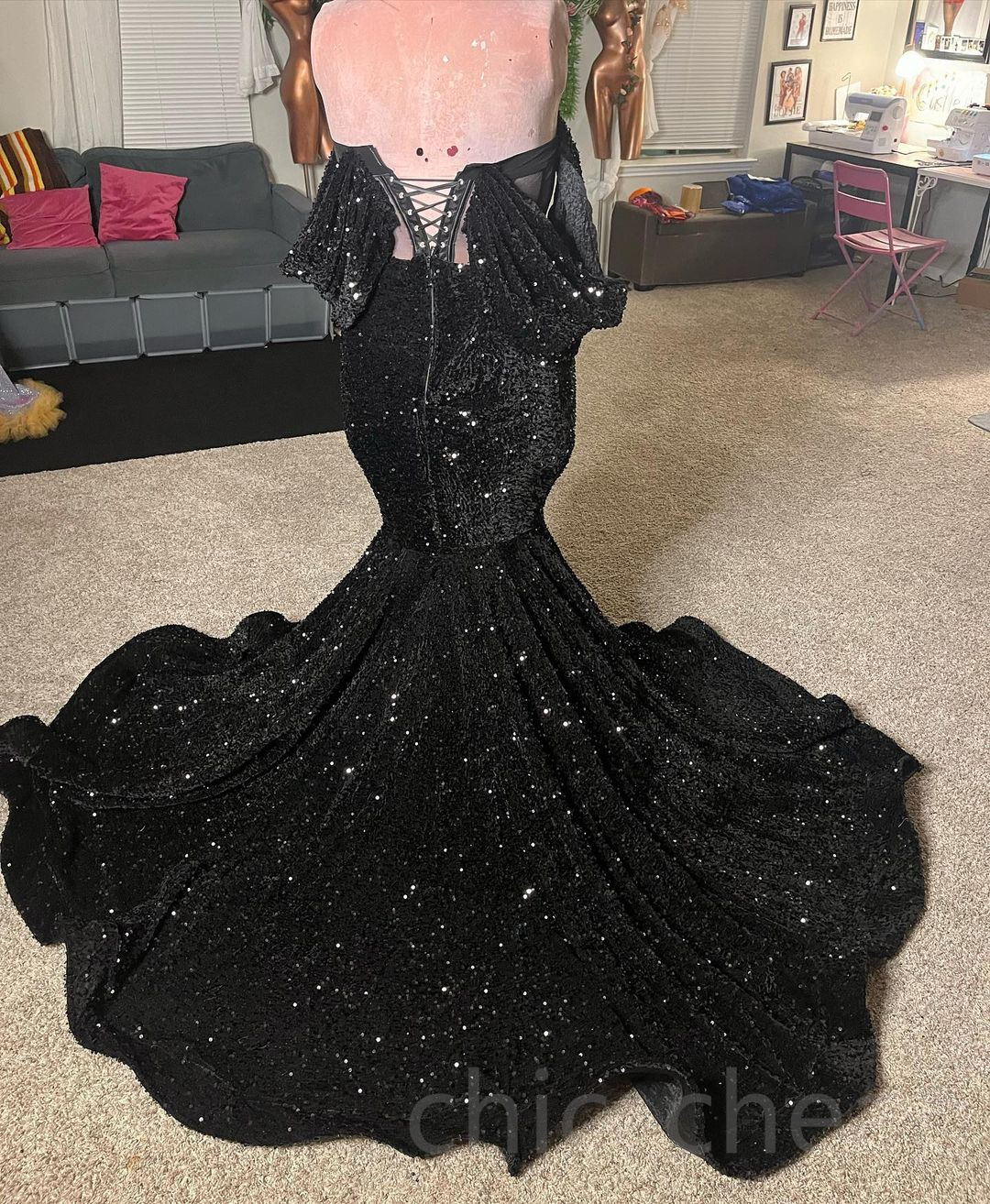 2023 Arabic Aso Ebi Black Mermaid Prom Dresses Sequined Lace Evening Formal Party Second Reception Birthday Engagement Bridesmaid Gwons Dress Vestidos