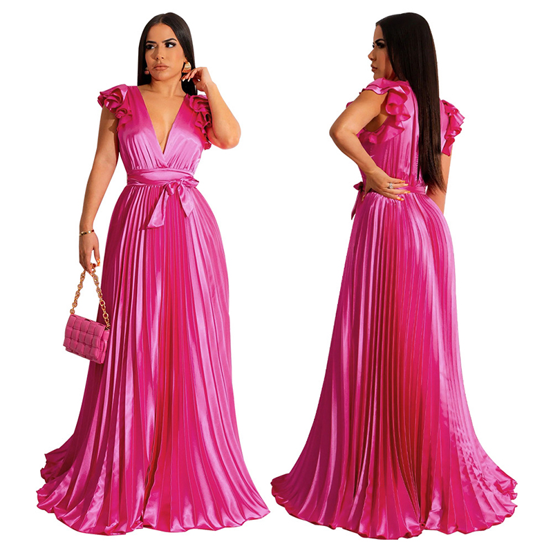 Frauen lässige Kleider Vintage Flare Kurzärmel Wrap V-Ausschnitt Falten Big Swing Maxi Lange Kleider 2023 Fashion Party sogar Kleid Vestidos