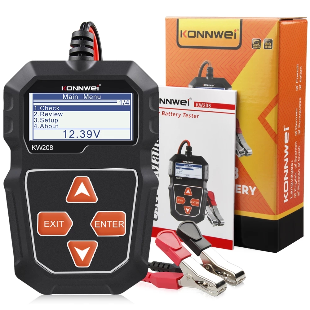 Konnwei KW208 Auto diagnostische gereedschapsauto -batterijtester 12V 100 tot 2000CCA Cranking Laad Circut Tester Battery Analyzer 12 Volt Batterijgereedschap BM550