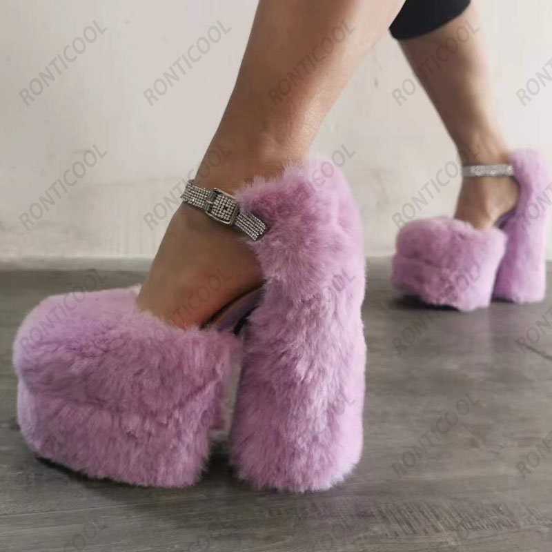 Olomm yeni kadın platform pompalar tıknaz topuklar rhinestone yuvarlak ayak parmazı menekşe gece kulübü ayakkabı bayanlar beden 5-15
