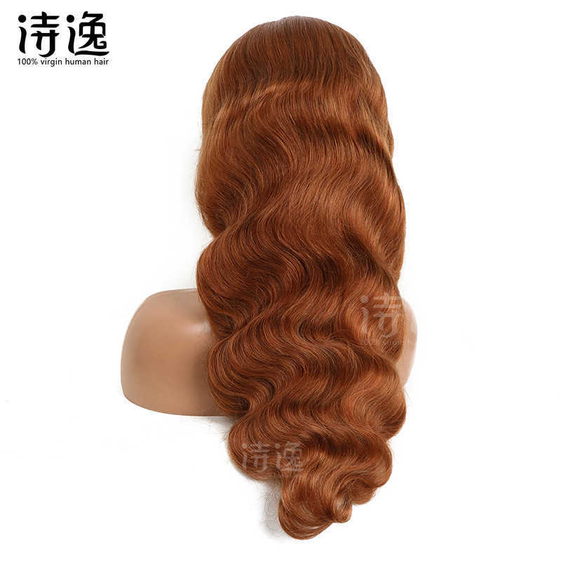 18# 13 * 4 Front Lace Human Hair Wigs 18# Color Body Wave 230323