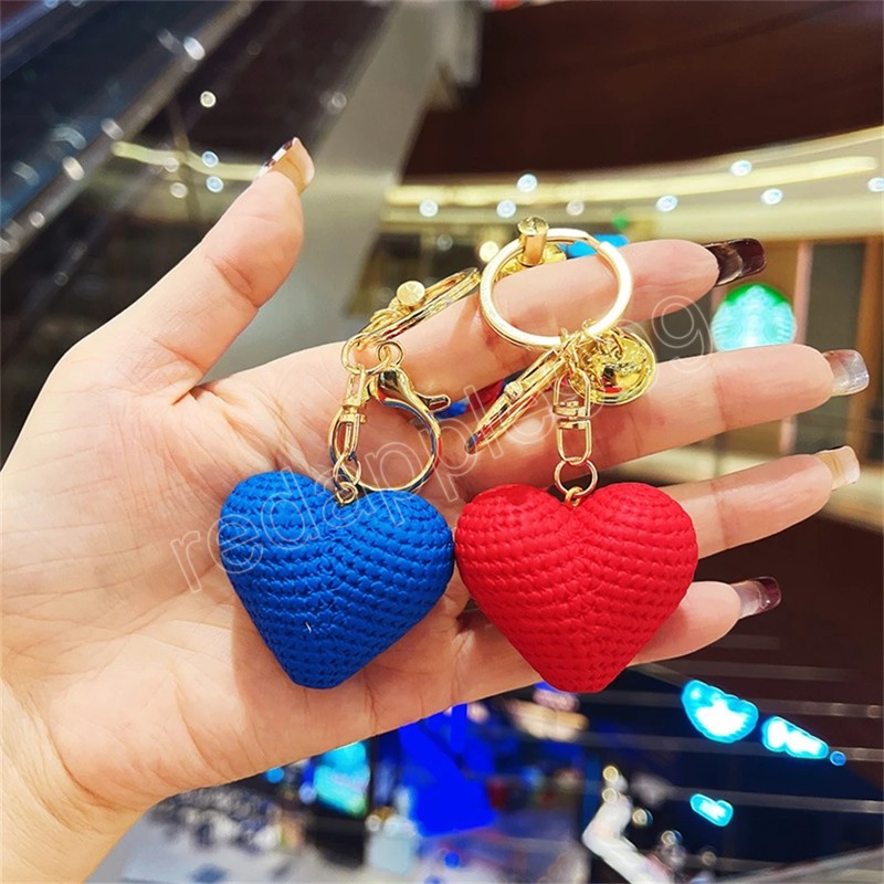 Colorful Heart Shape Keychain Hand Woven Rope Keyring Small Bell Key Chains For Women Couple Gifts Resin Key Accessories