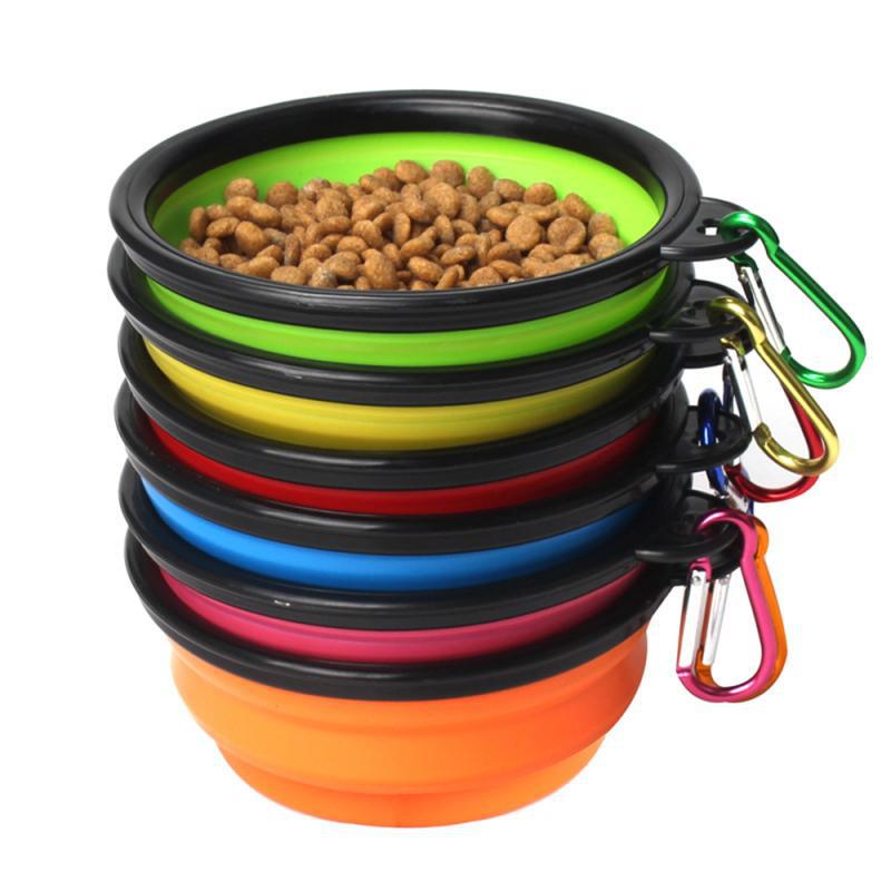 Pet Dog Bowls Folding Portable Dog Food Container Silicone Pet Bowl Puppy Collapsible Bowls Pet Feeding Bowls with Climbing Buckle dh57