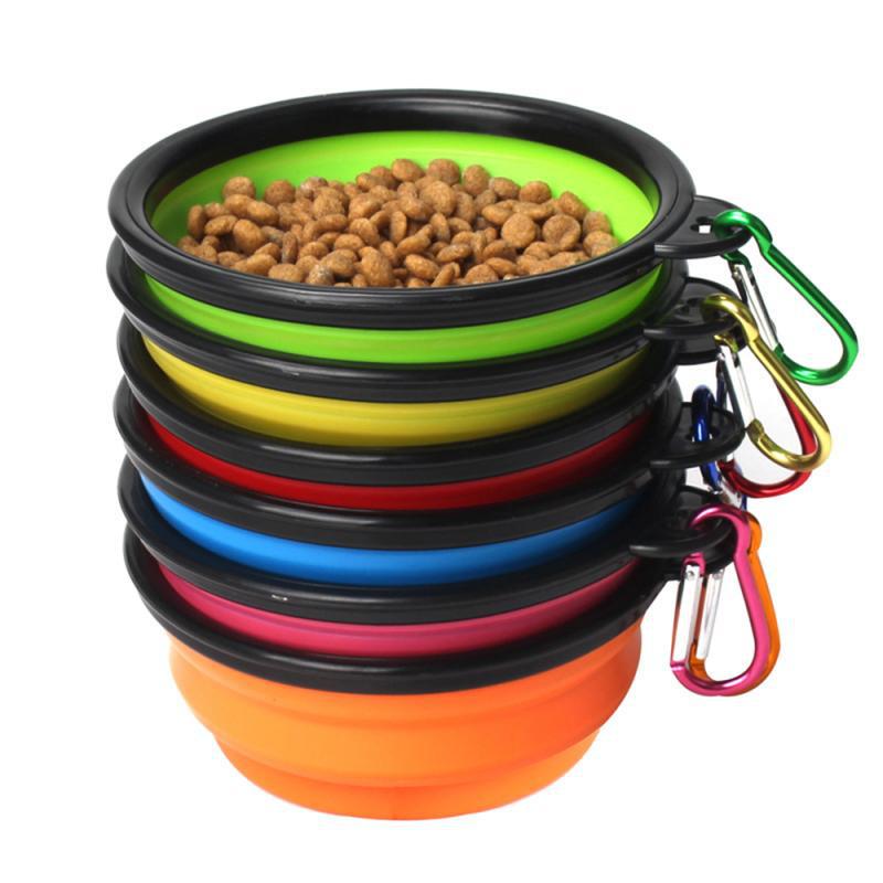 Tigelas de cães de estimação dobráveis ​​contêineres portáteis de cachorro Silicone Bowl Bowl Bowls dobráveis ​​tigelas de alimentação de animais de estimação com escalada dh57