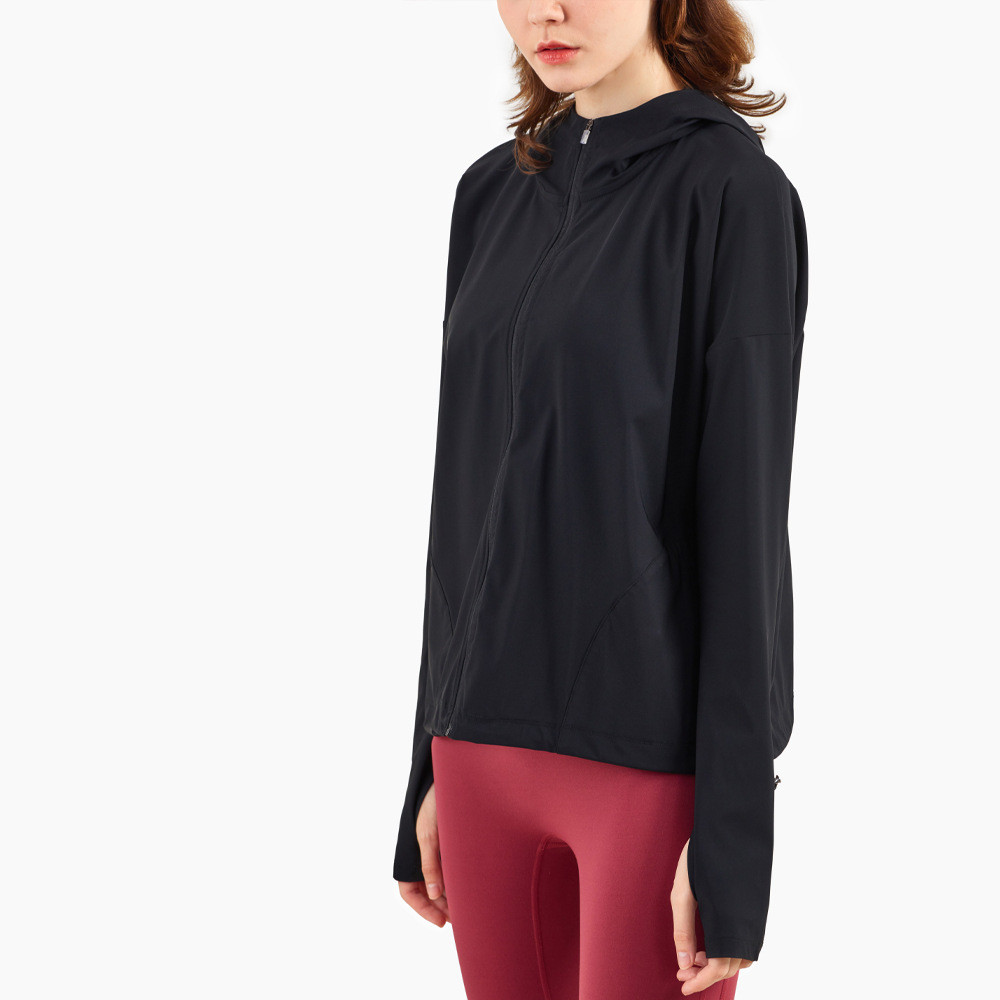 Lu Veste décontractée à capuche avec fermeture éclair pour femme - Protection solaire - Mince - Haut de course - Veste de sport avec trou pour les doigts - Veste de yoga à manches longues