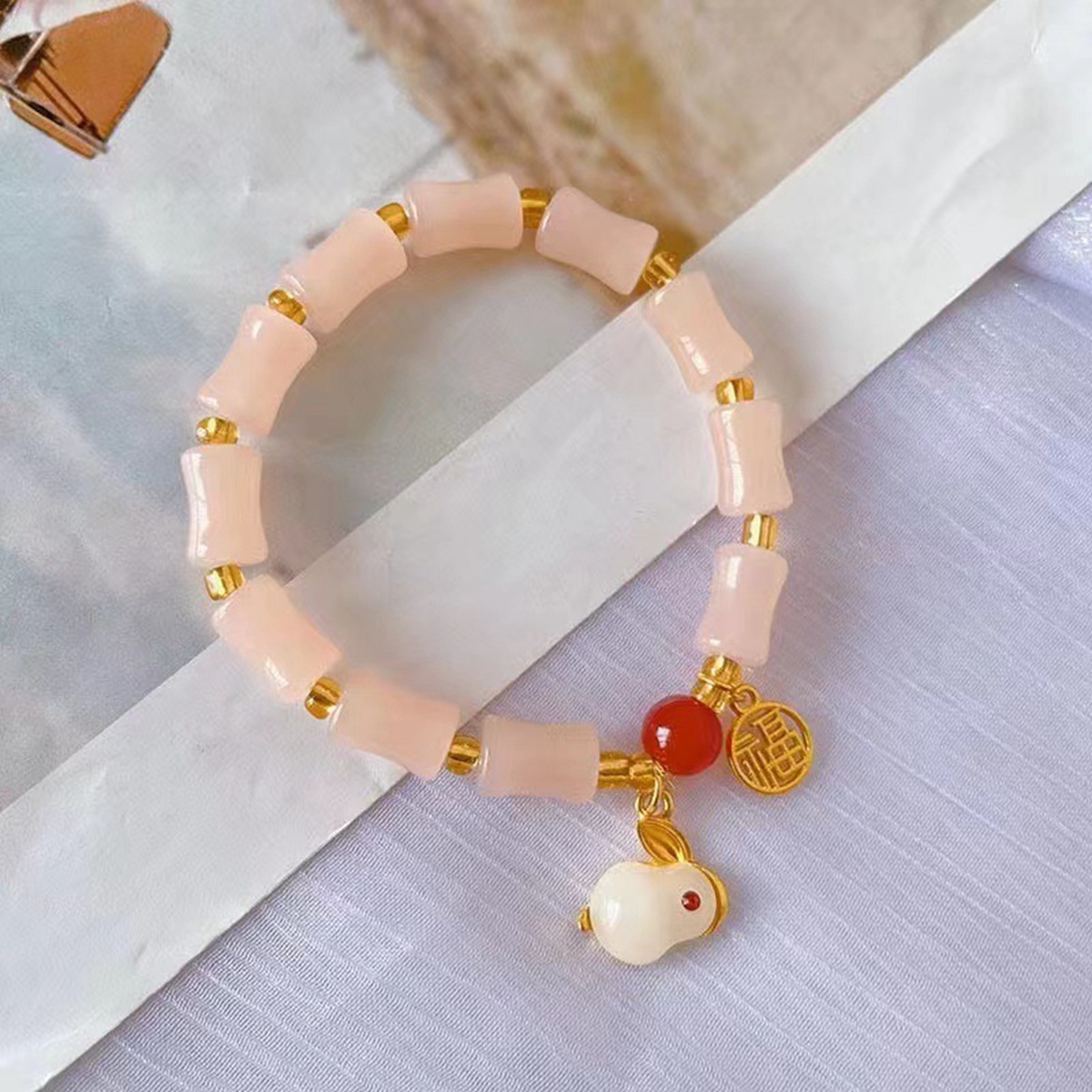 10 pièces nouvelle mode bambou noeud Bracelet perlé pour les femmes charme lapin Animal Bracelet Couple bijoux cadeaux