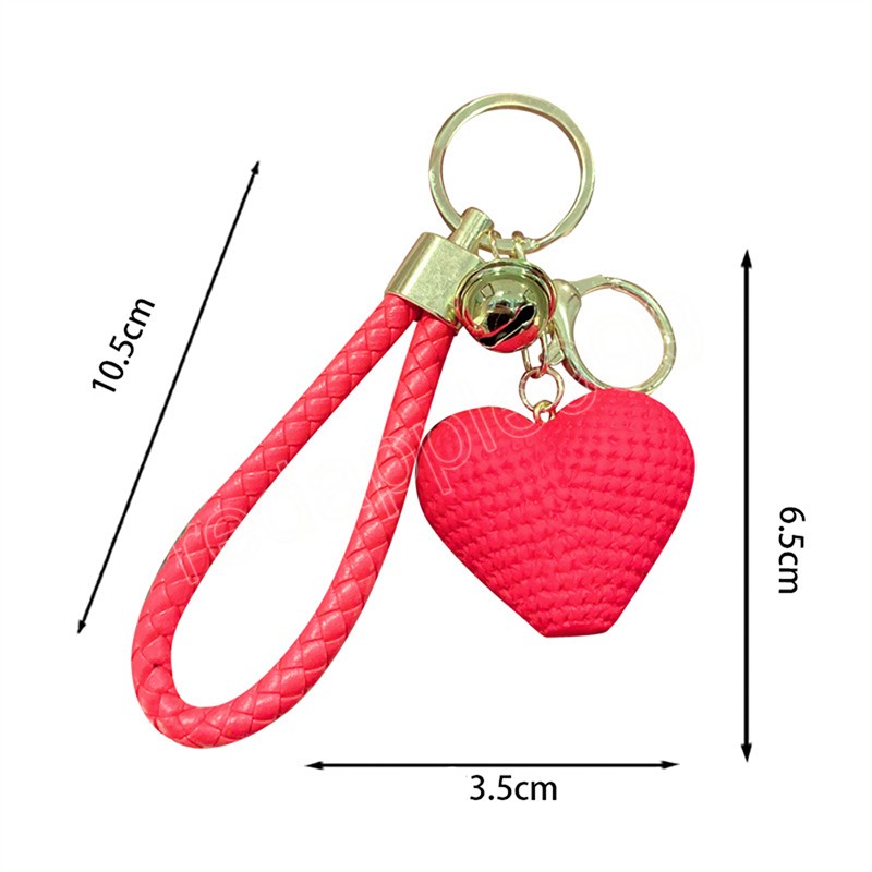 Colorful Heart Shape Keychain Hand Woven Rope Keyring Small Bell Key Chains For Women Couple Gifts Resin Key Accessories