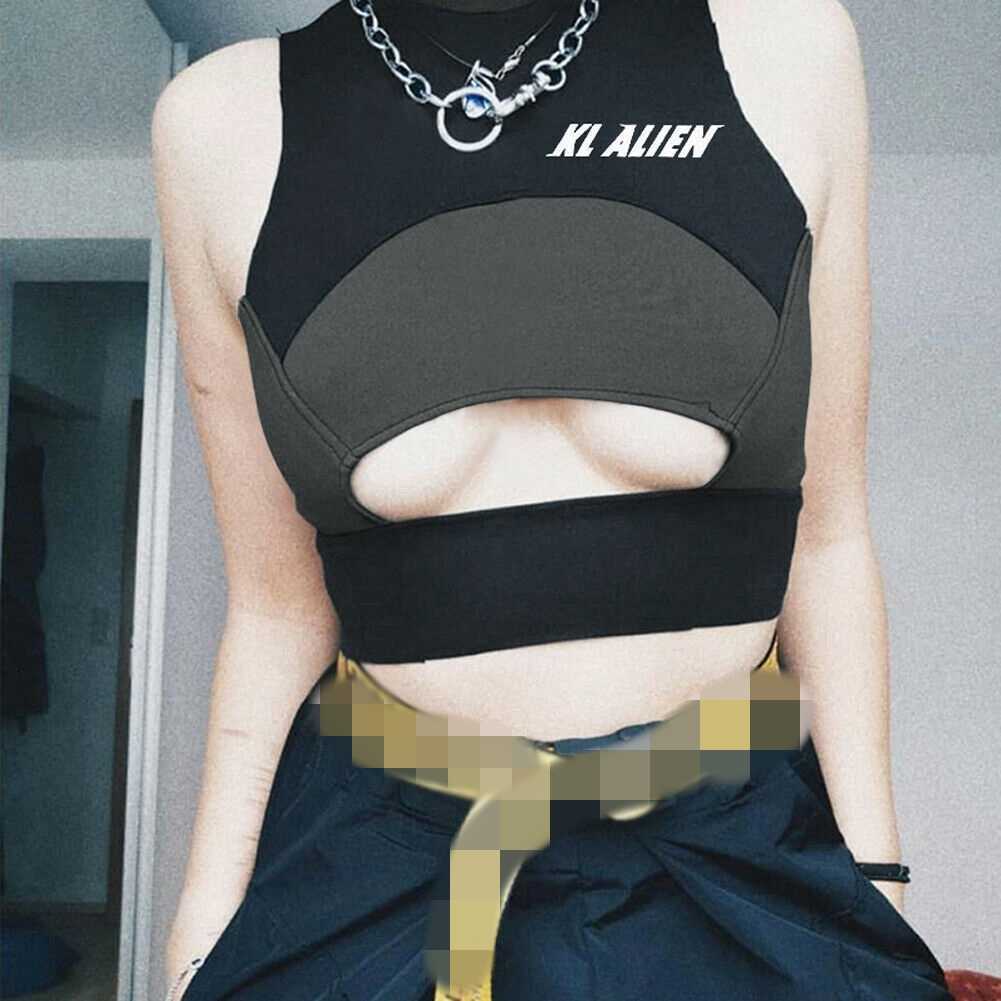 Damestanks Camis Laiuiy Summer Women Cool Hip Hop Jogger Sexy Club High Neck Bandeau Front Hollow Hole Crop Top Sport Cami Vest Top P230322