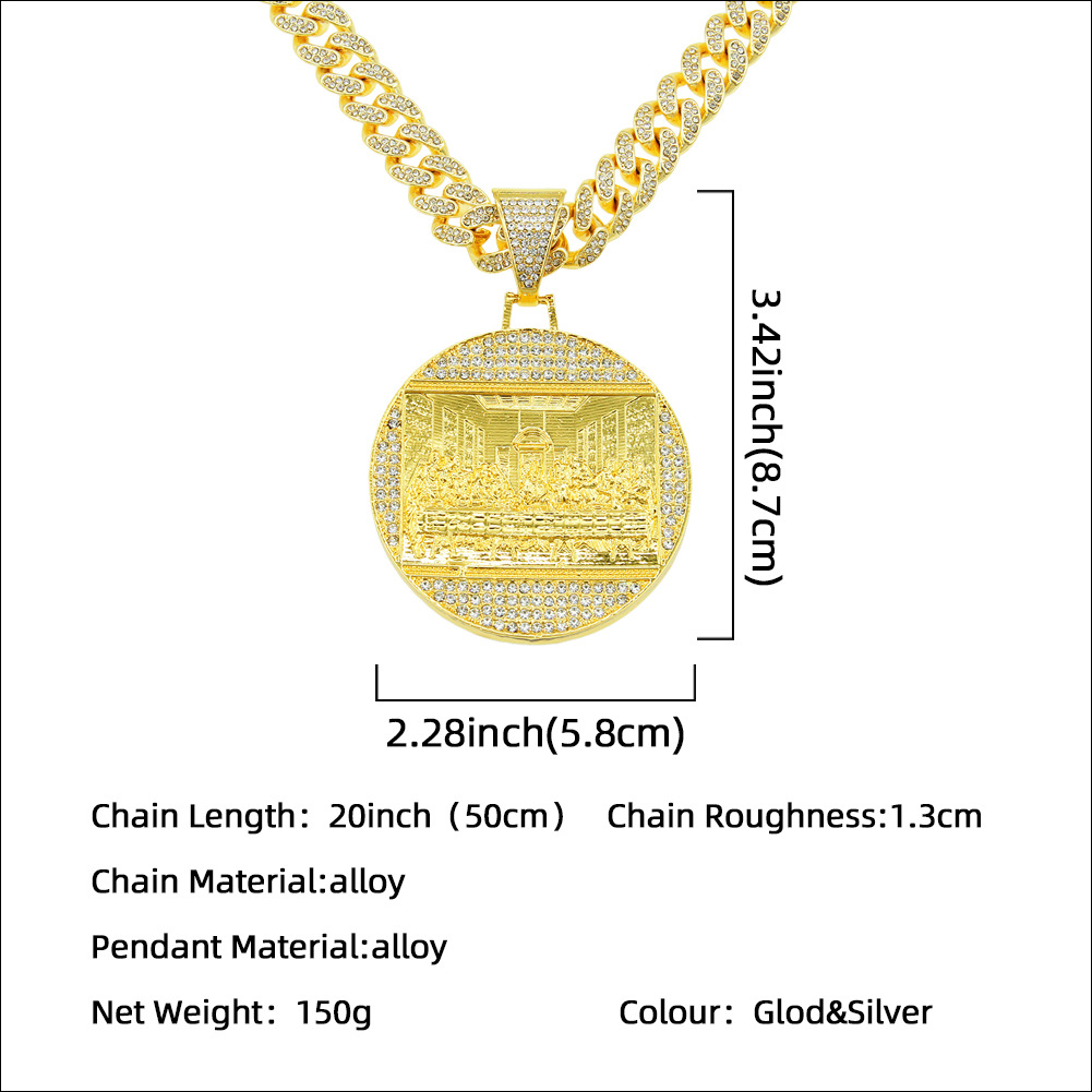 Chains The Last Supper Big Pendant Necklace Iced Out Bling Zircon Gold Color Jesus For Men Hip Hop Charm Jewelry Gift250z