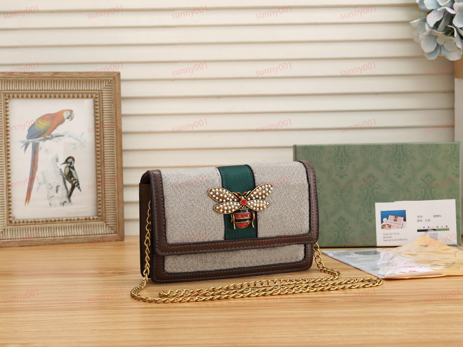 Single Shoulder Bag Luxury Chain Purse Flap Bags Designers Classic Style Messenger Wallet Fashion Beaded Butterfly Pattern Stripe Design