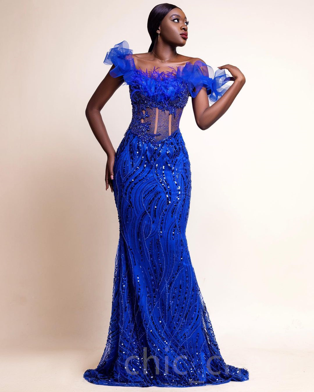 2023 Arabic Aso Ebi Royal Blue Prom Dresses Mermaid Sequined Lace Crystals Evening Formal Party Second Reception Birthday Engagement Bridesmaid Gowns Dress ZJ6644